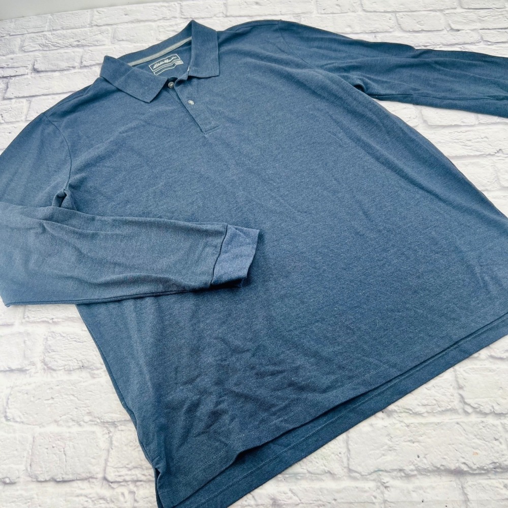 Eddie Bauer Mens Long Sleeve Polo Shirt Dark Blue 2XL Tall Casual Preppy
